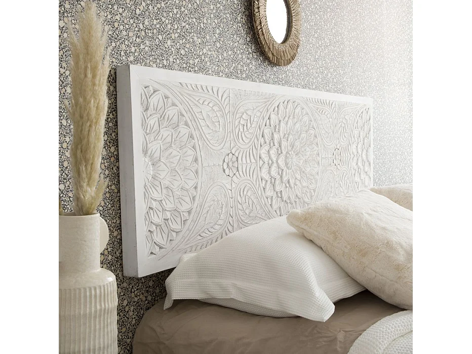 Testiera struttura in legni tropicali / scacchiera di fibre bianco 7x55