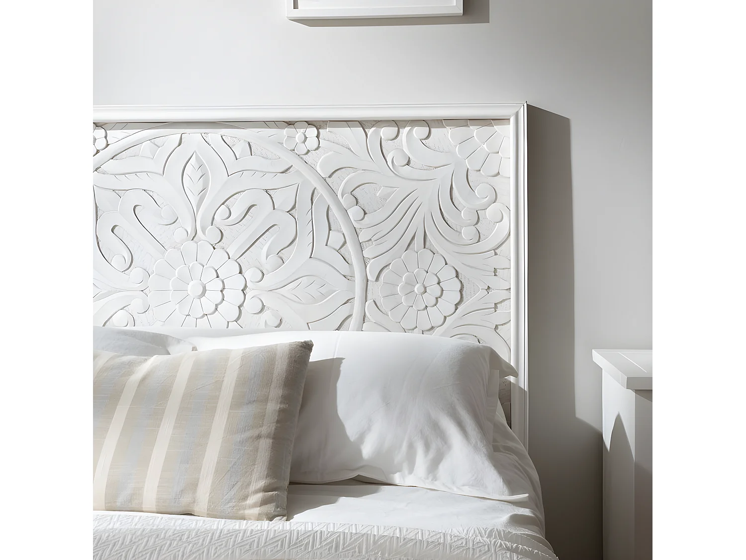 Tête de lit en bois massif blanc 160x90