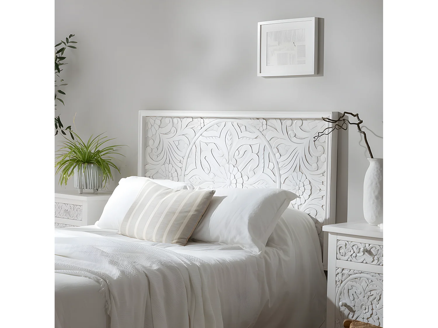 Tête de lit en bois massif blanc 160x90