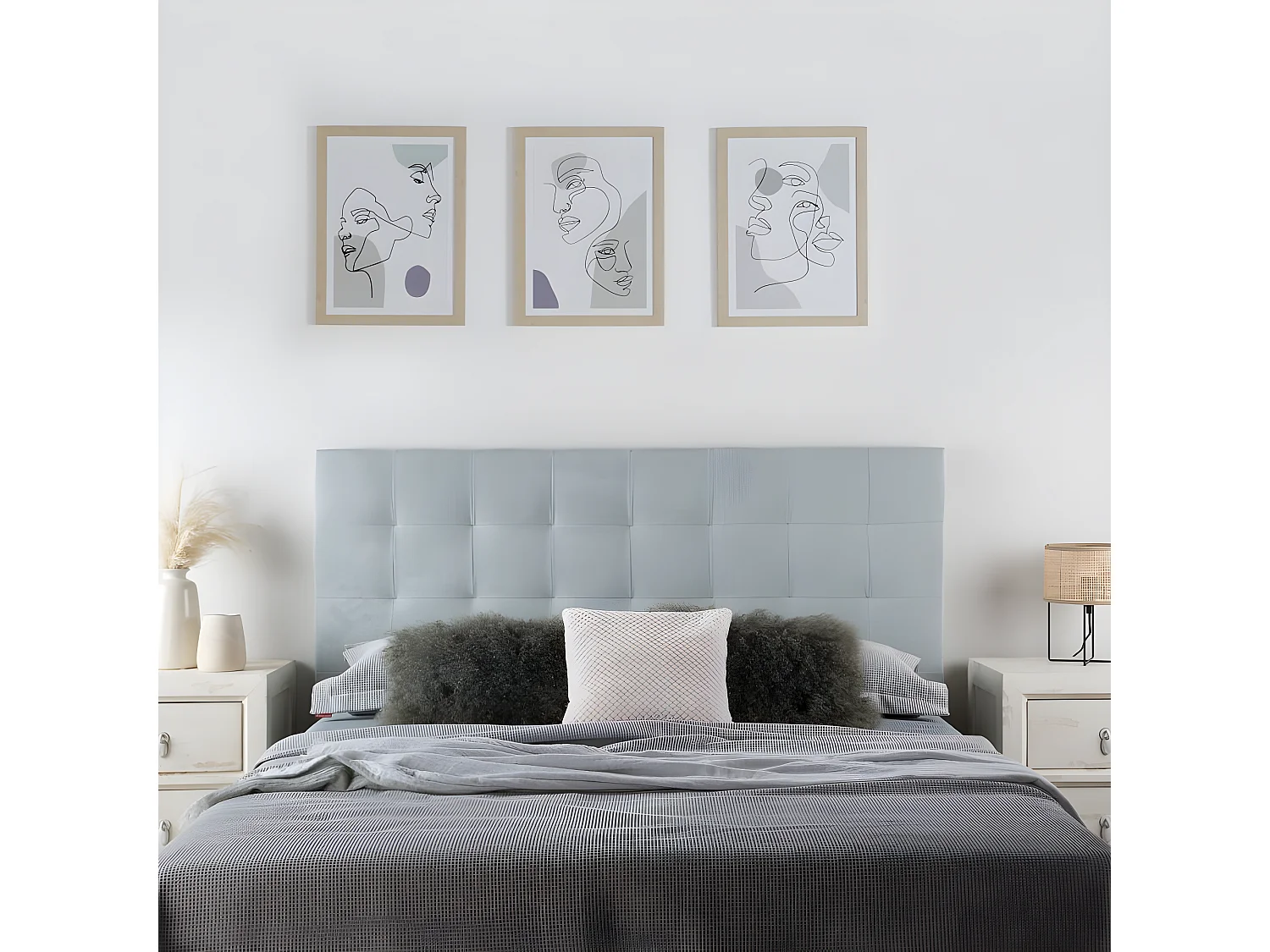 Tête de lit tapissée textile Bleu Aigue-marine 165x120