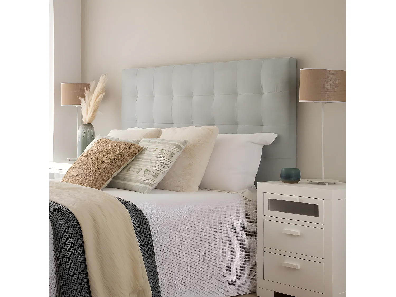 Tête de lit tapissée textile Bleu Aigue-marine 165x120