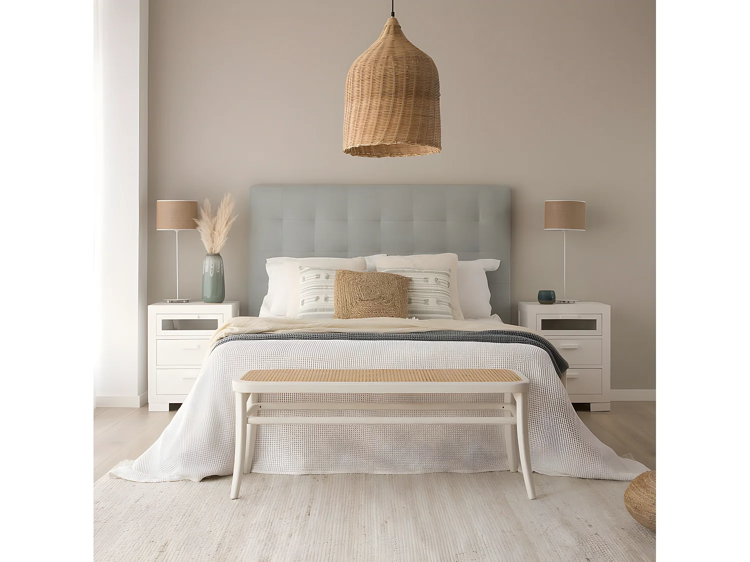 Tête de lit tapissée textile Bleu Aigue-marine 165x120