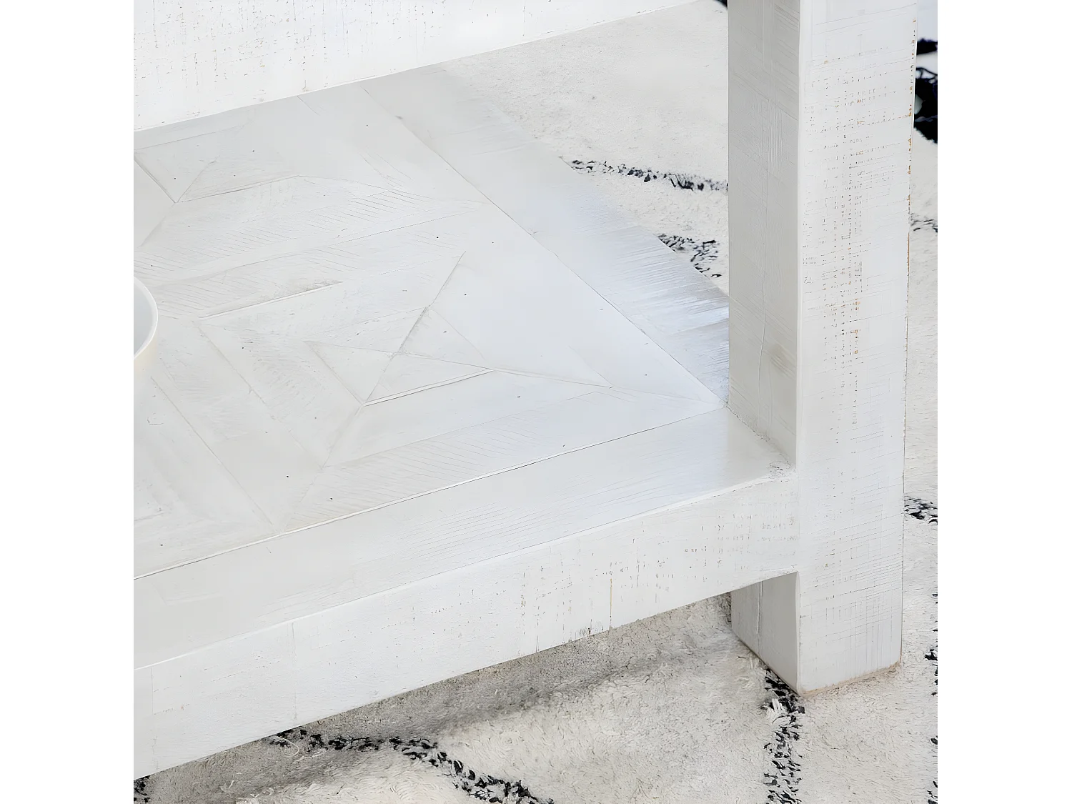 Table basse en bois massif blanc 127x45