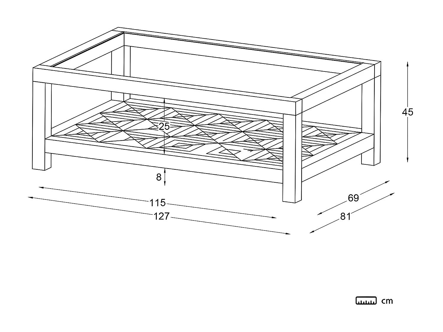 Table basse en bois massif blanc 127x45