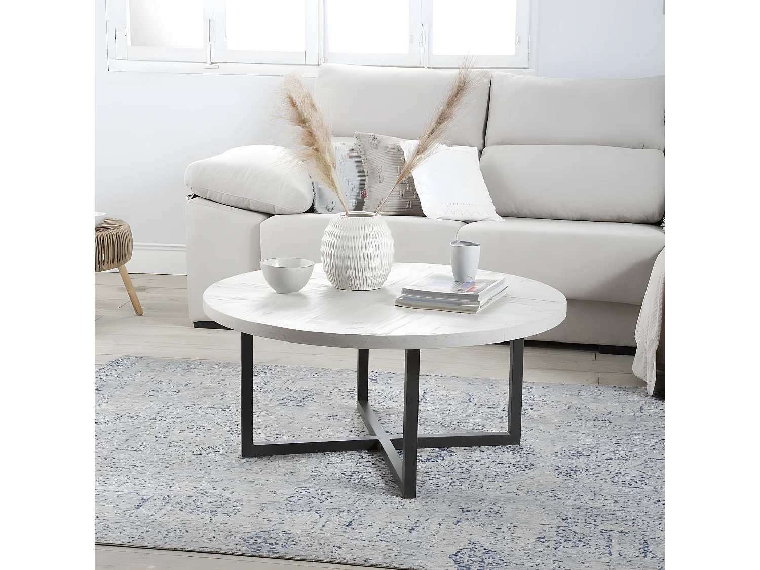 Table basse en bois massif blanc 100x45