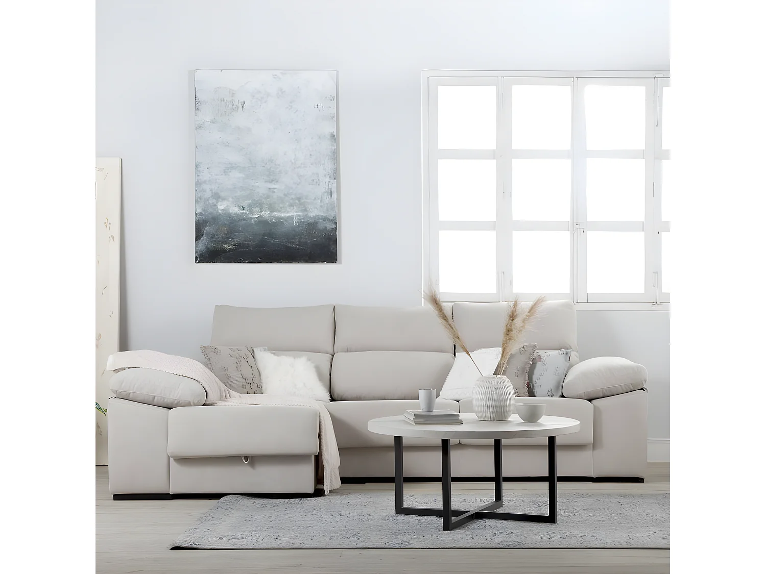 Table basse en bois massif blanc 100x45