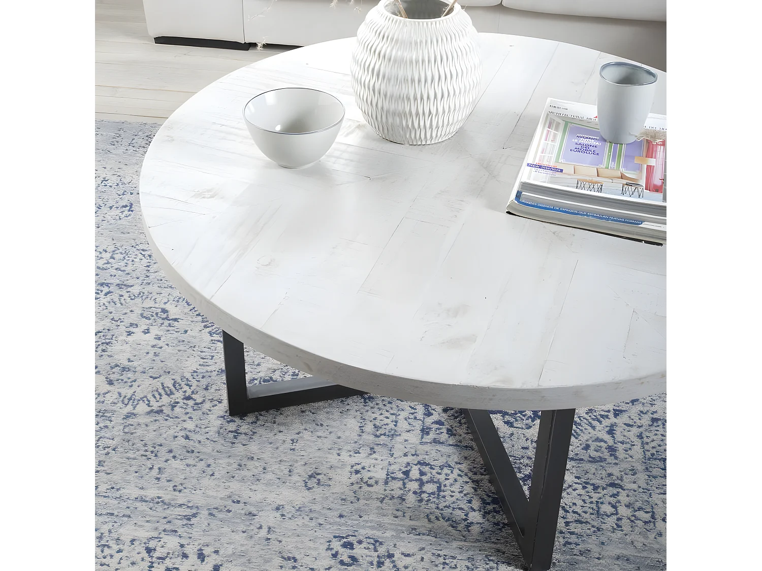 Tavolino da salotto tavola in legno massello e tavola in mdf bianco 100x45