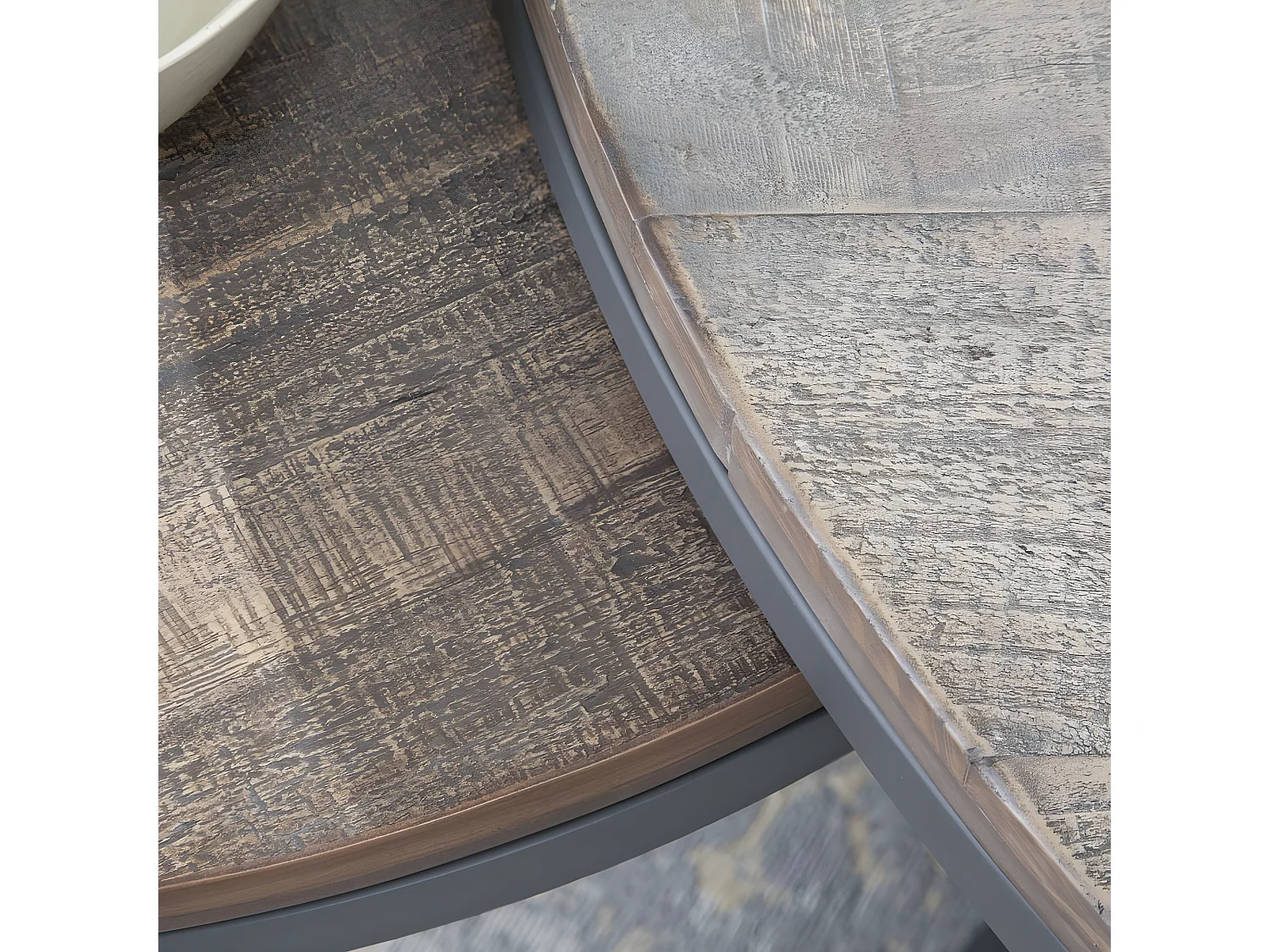 Set di 2 tavolini da salotto tavola in legno massello e tavola in mdf naturale 110x45