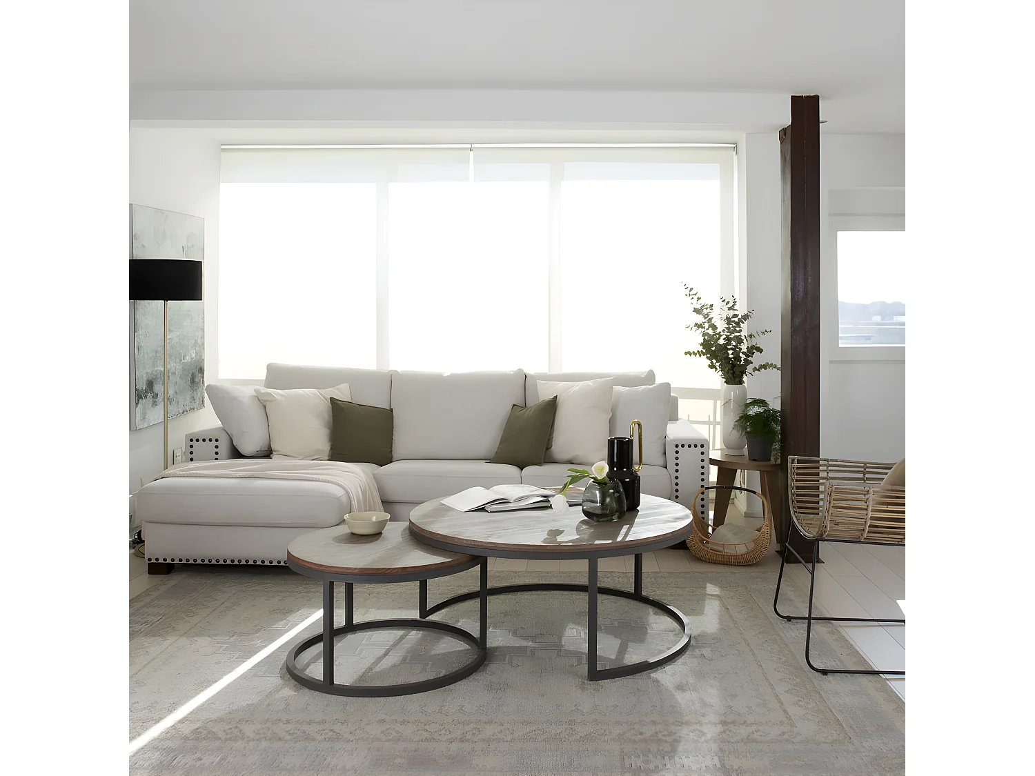 Set di 2 tavolini da salotto tavola in legno massello e tavola in mdf naturale 110x45