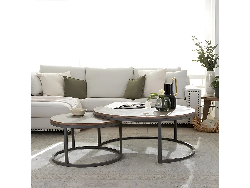 Pack 2 tables basses en bois massif naturel 110x45