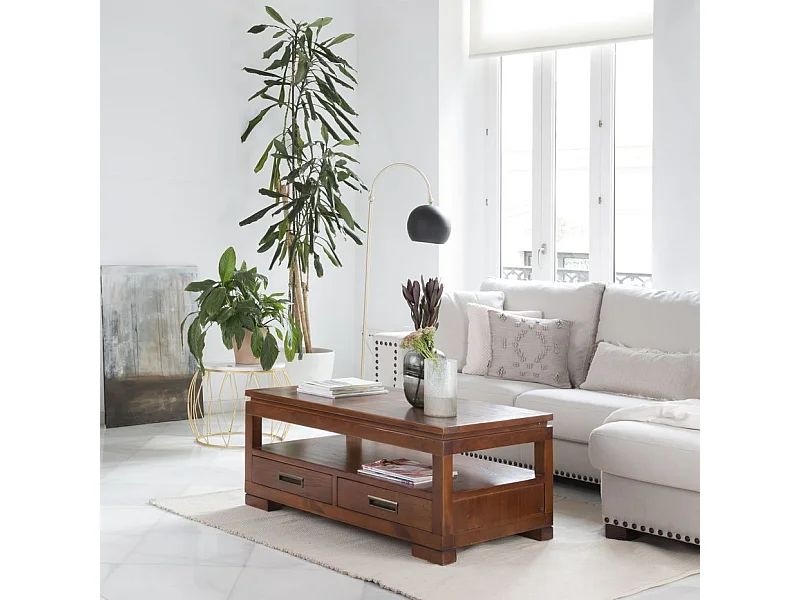 Table basse avec plateau relevable en bois massif marron 110x46