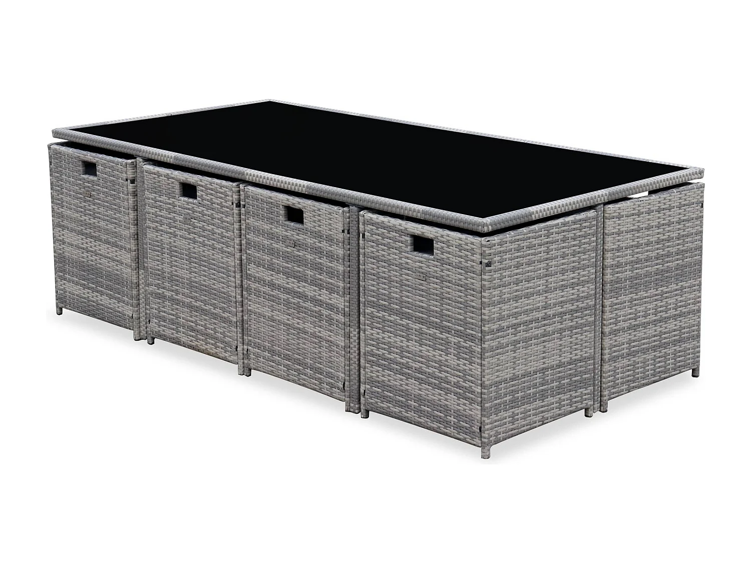 Mesa de jardín encastrable de resina trenzada 12 sillones + funda