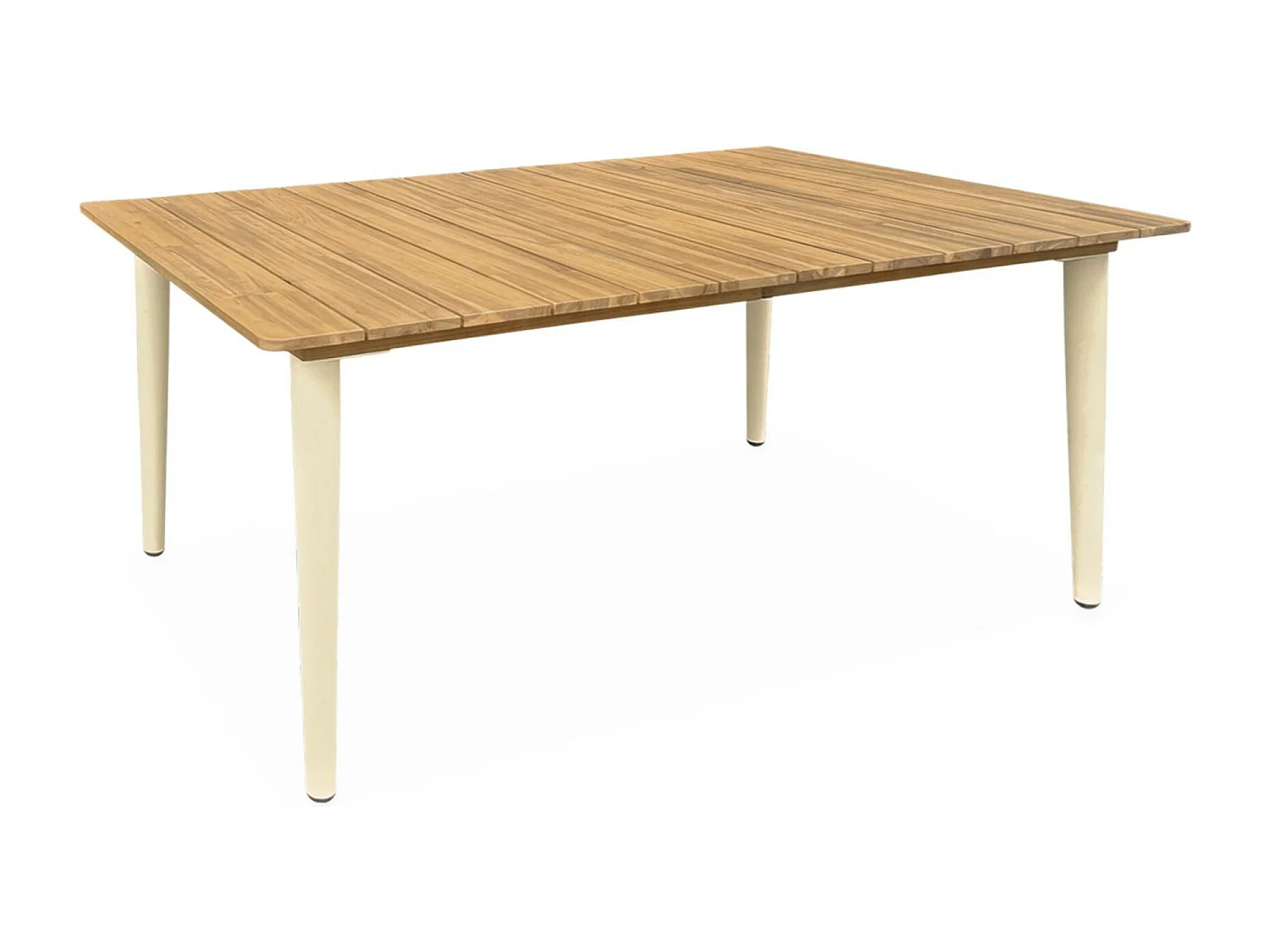 Table de jardin MARINGA bois et métal ivoire 150cm + 4 chaises de jardin en corde noire BRASILIA. empilables