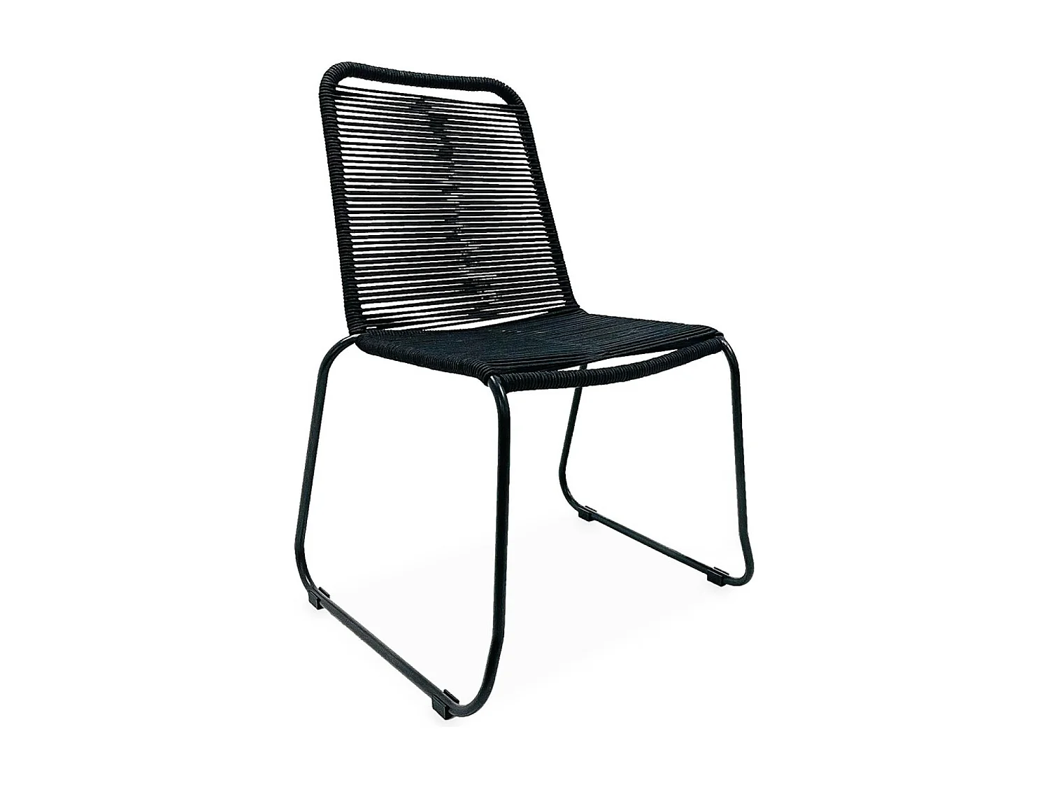 Table de jardin MARINGA bois et métal ivoire 150cm + 4 chaises de jardin en corde noire BRASILIA. empilables
