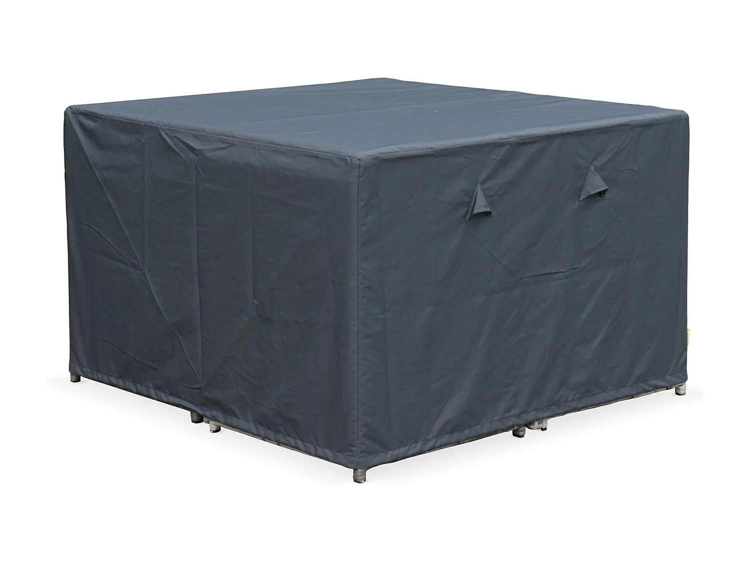 Table de jardin encastrable résine tressée + 8 assises + Housse de protection coussins gris chiné. table encastrable