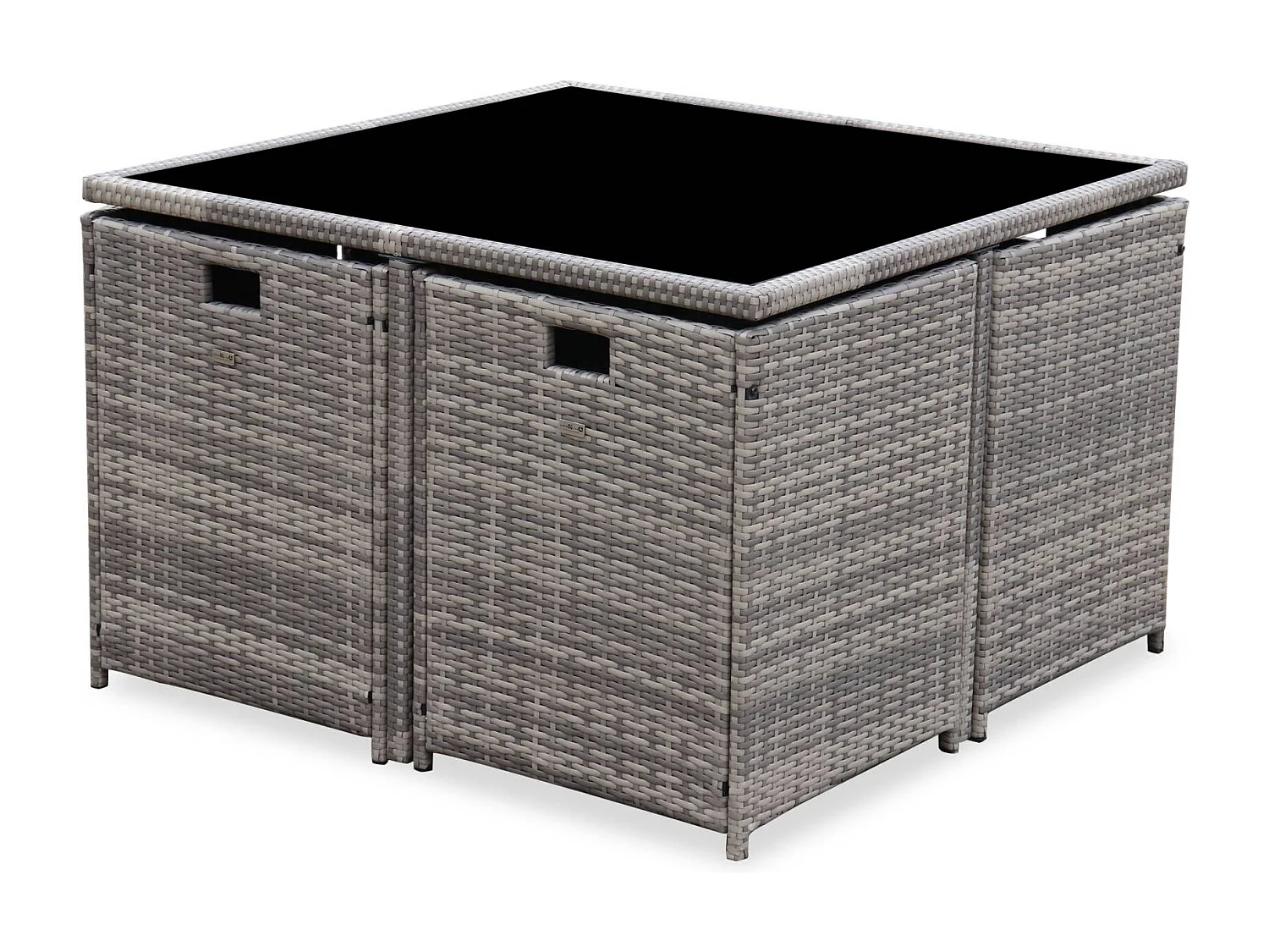 Table de jardin encastrable résine tressée + 8 assises + Housse de protection coussins gris chiné. table encastrable