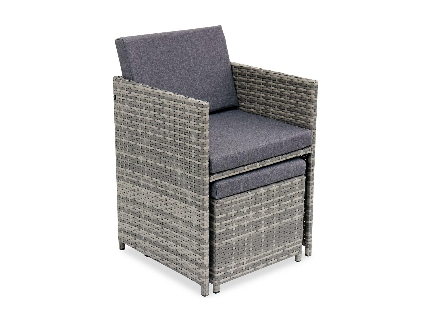 Table de jardin encastrable résine tressée + 8 assises + Housse de protection coussins gris chiné. table encastrable