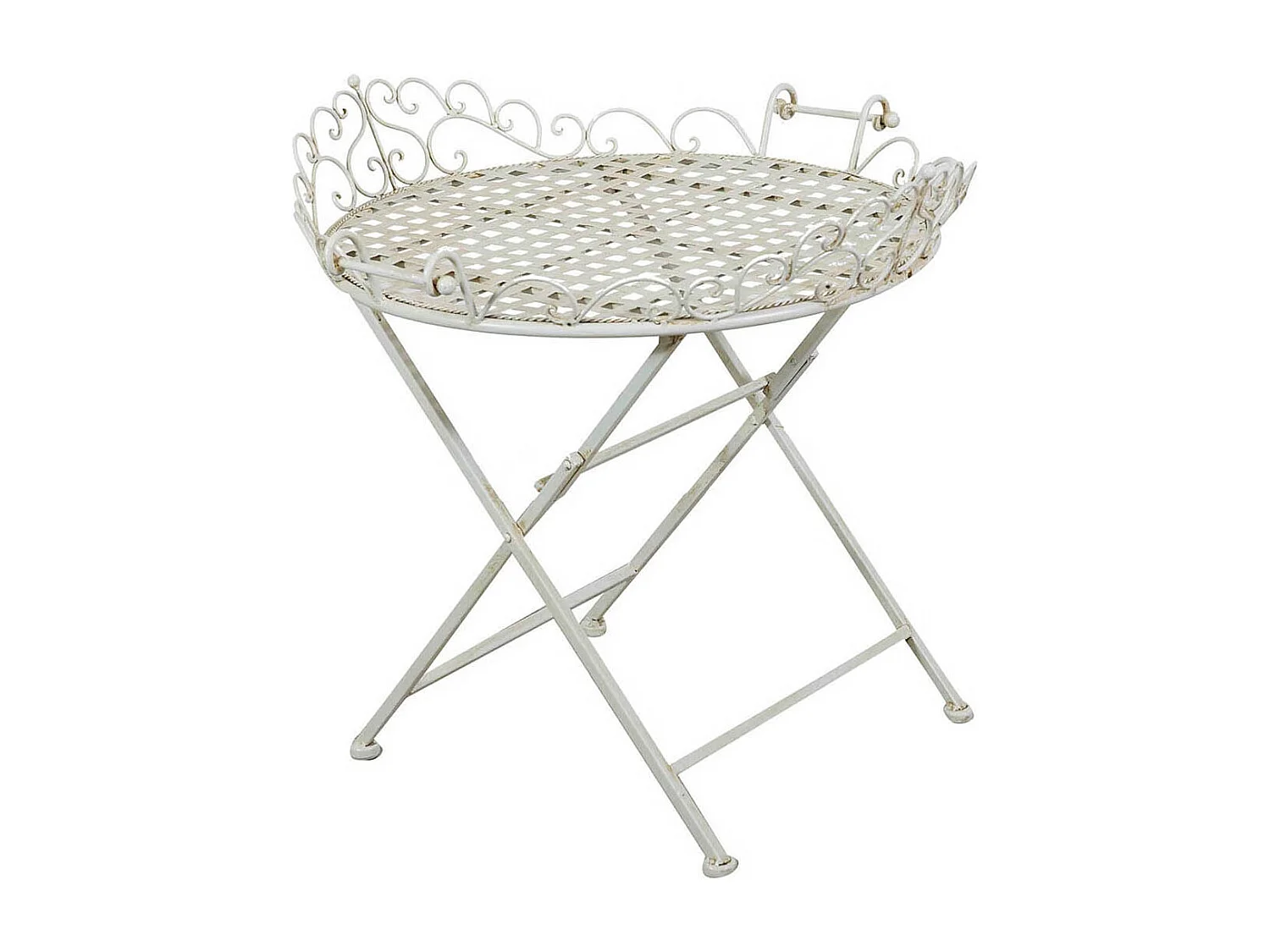 Table de jardin ronde pliante en fer forgé 65x72cm- Table basse d'extérieur finition antique