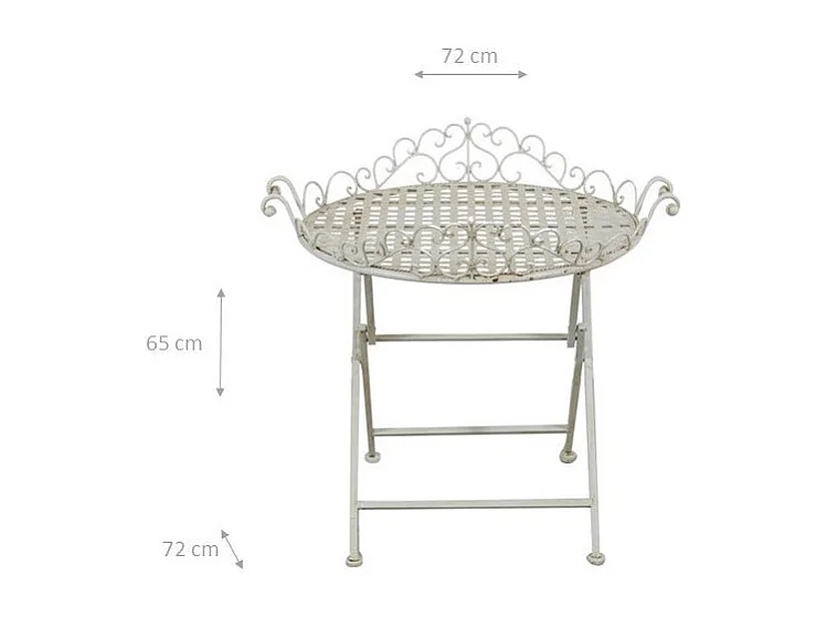 Table de jardin ronde pliante en fer forgé 65x72cm- Table basse d'extérieur finition antique