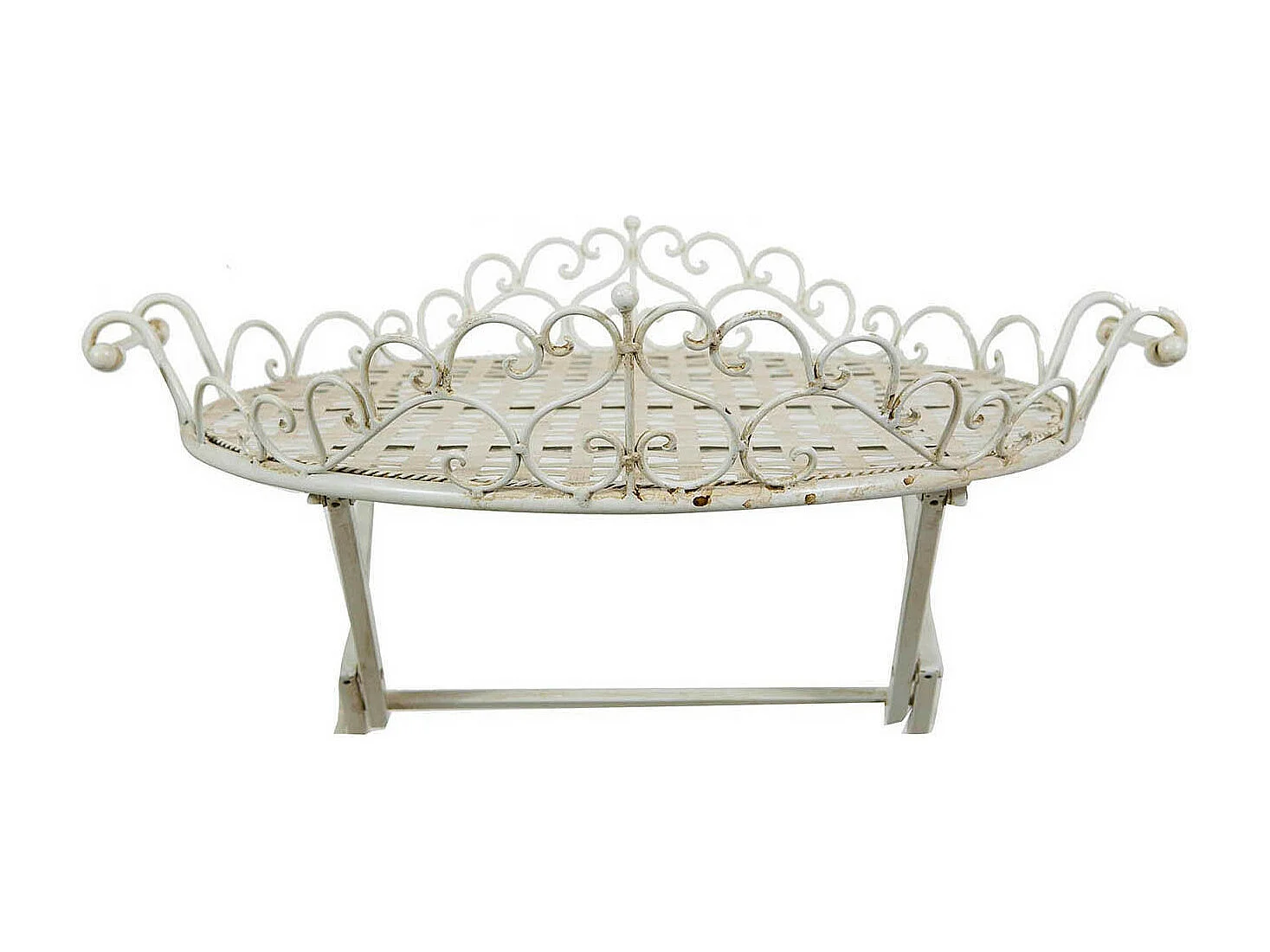 Table de jardin ronde pliante en fer forgé 65x72cm- Table basse d'extérieur finition antique