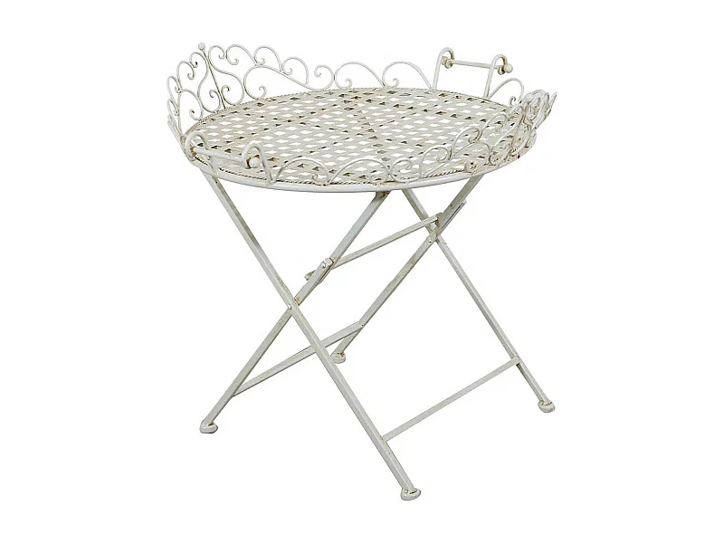 Table de jardin ronde pliante en fer forgé 65x72cm- Table basse d'extérieur finition antique