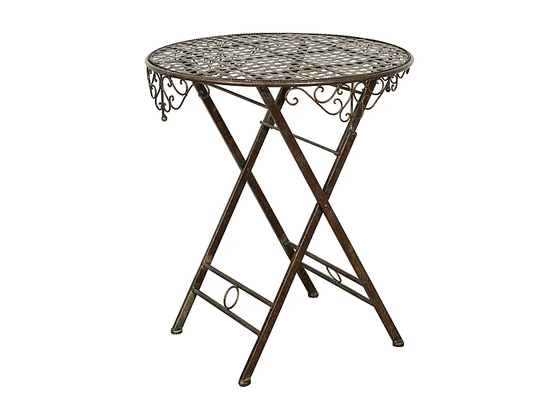 BISCOTTINI Table - Fer Forgé Finition Antique - Table d'Extérieur - Mobilier de Jardin - Terrasse - Balcon - Table en Métal - Table Basse - 76x70cm