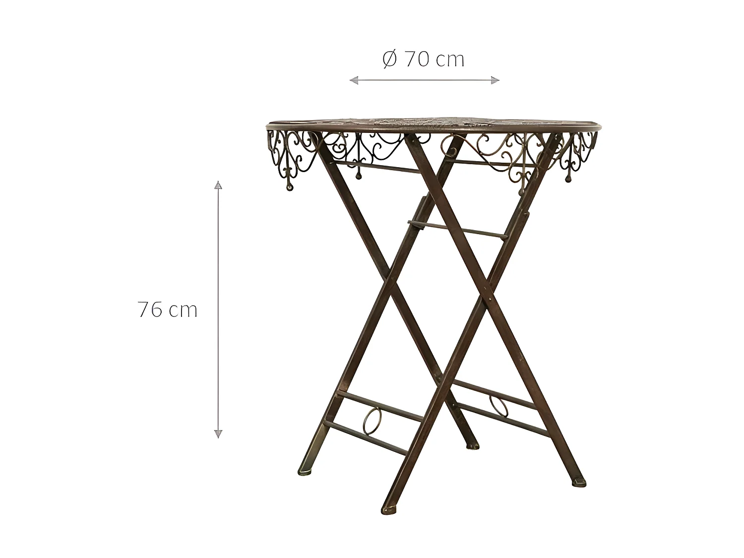 BISCOTTINI Table - Fer Forgé Finition Antique - Table d'Extérieur - Mobilier de Jardin - Terrasse - Balcon - Table en Métal - Table Basse - 76x70cm