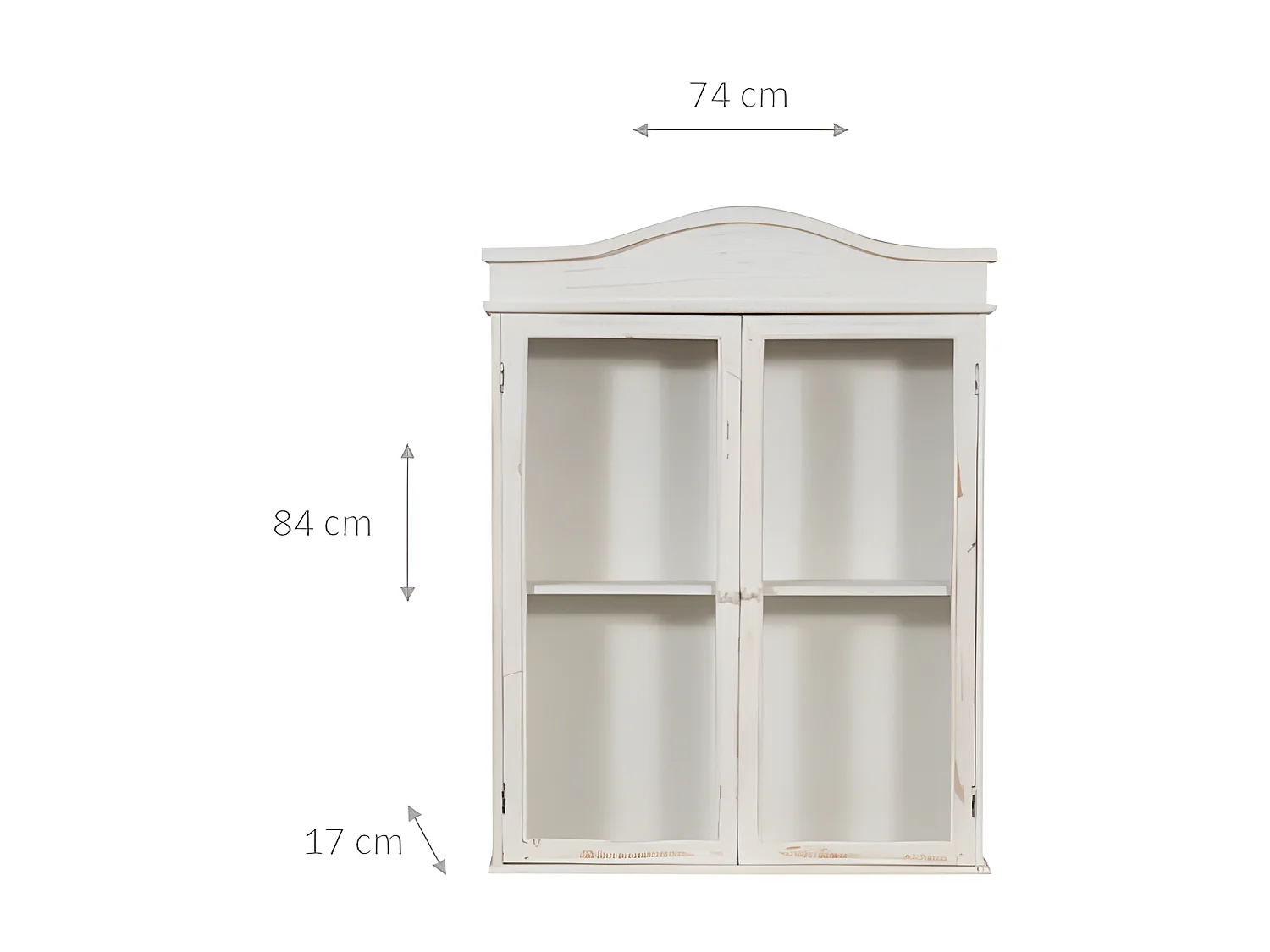 Caisson de cuisine 74X17X84 cm - 2 Portes - Blanc Antique - DOUCEUR- 1 meuble haut - Vitrine murale pour salle de bain et salon