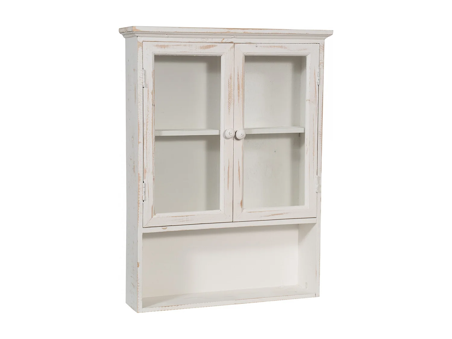 Caisson de cuisine 63x48x12 cm meuble haut - 3 étagères - 2 Portes Vitrées - Blanc Antique - HARMONIE - Meuble de salle de bain suspendu