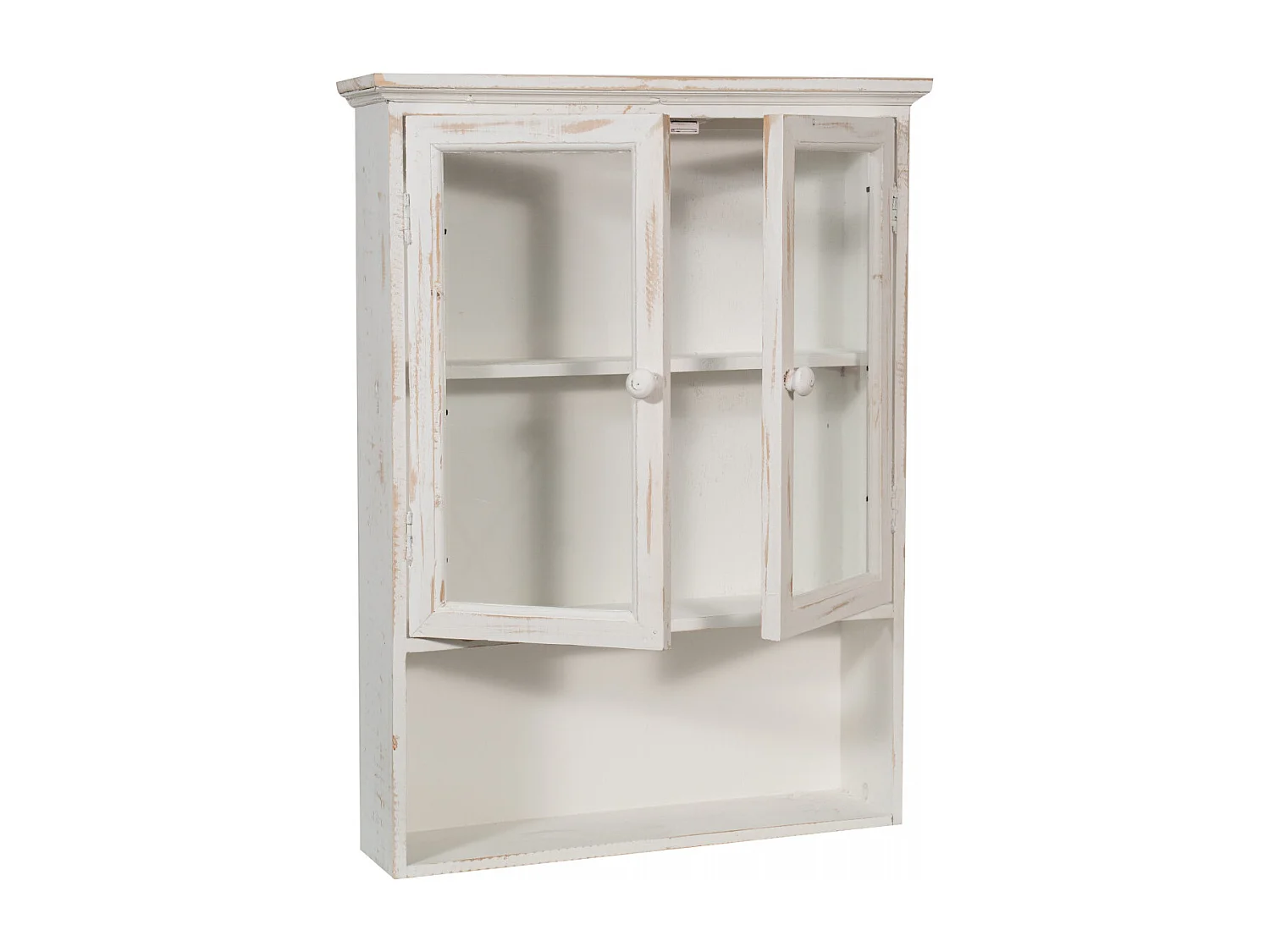 Caisson de cuisine 63x48x12 cm meuble haut - 3 étagères - 2 Portes Vitrées - Blanc Antique - HARMONIE - Meuble de salle de bain suspendu