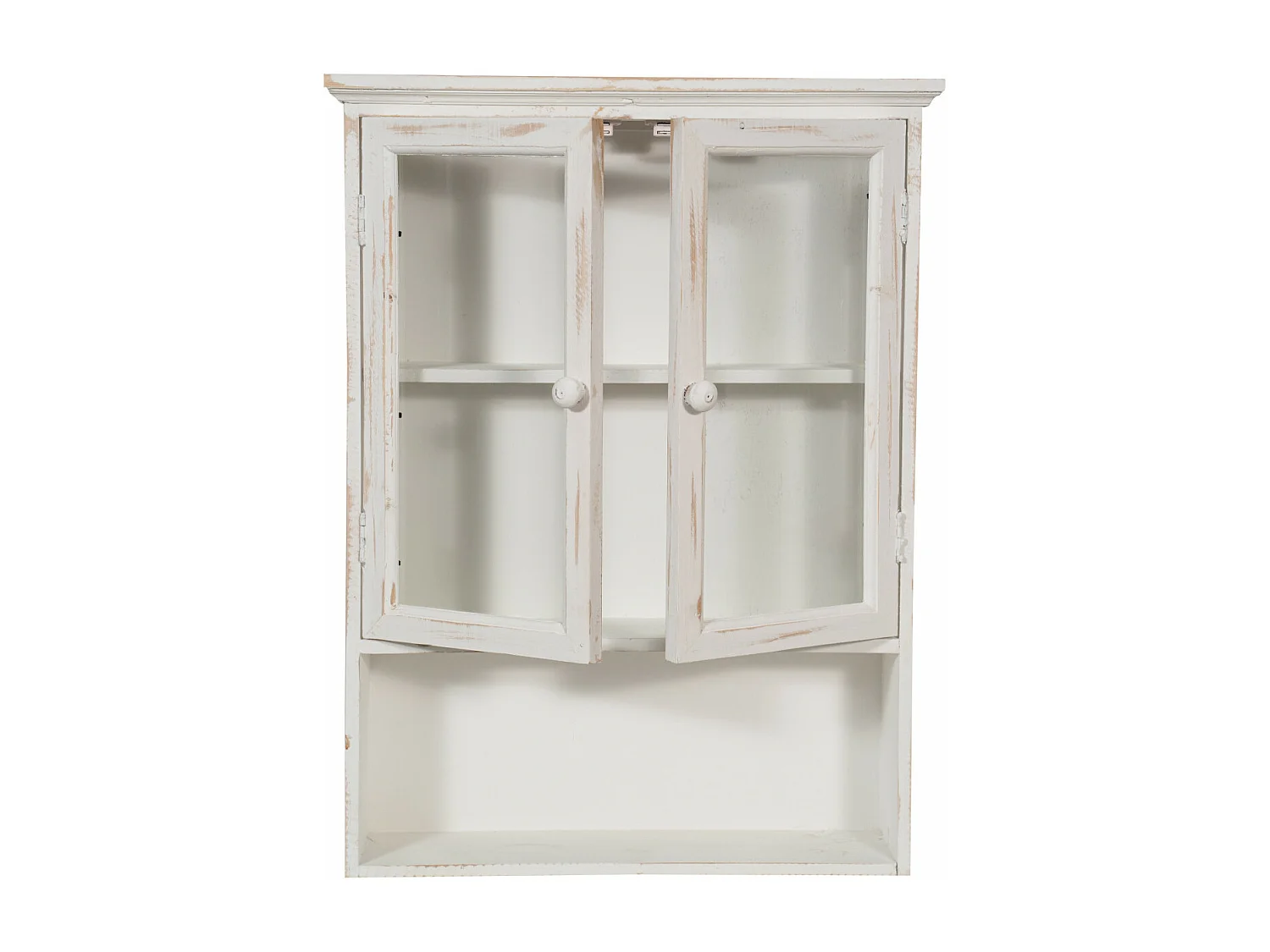 Caisson de cuisine 63x48x12 cm meuble haut - 3 étagères - 2 Portes Vitrées - Blanc Antique - HARMONIE - Meuble de salle de bain suspendu