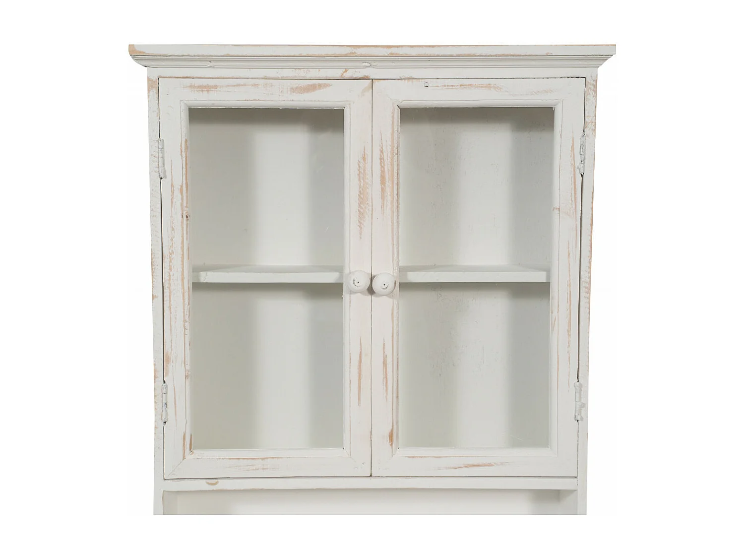 Caisson de cuisine 63x48x12 cm meuble haut - 3 étagères - 2 Portes Vitrées - Blanc Antique - HARMONIE - Meuble de salle de bain suspendu
