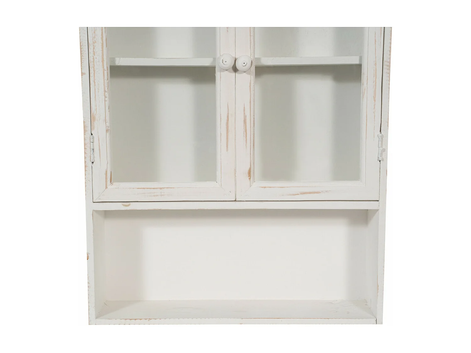 Caisson de cuisine 63x48x12 cm meuble haut - 3 étagères - 2 Portes Vitrées - Blanc Antique - HARMONIE - Meuble de salle de bain suspendu