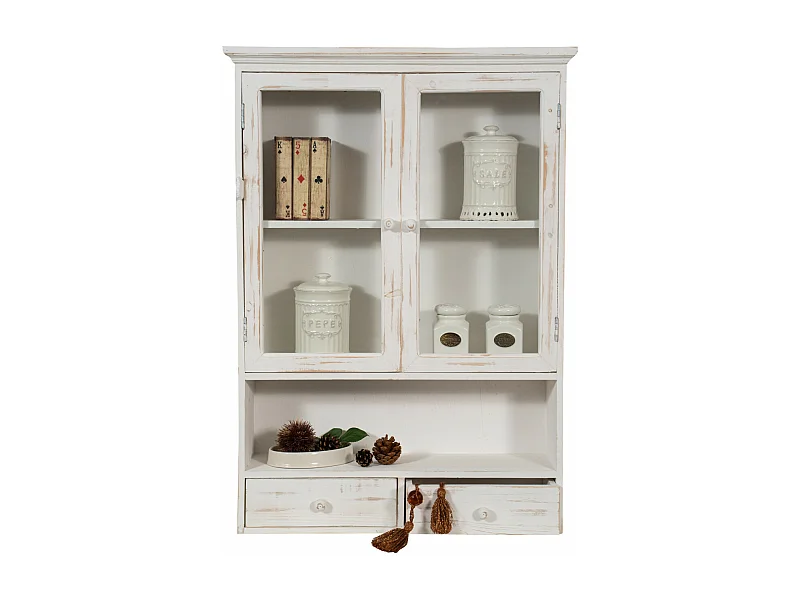 BISCOTTINI Commode en Bois - Buffet Finition Blanc Antique - Vitrine pour Chambre et Salon - 56x16x79cm
