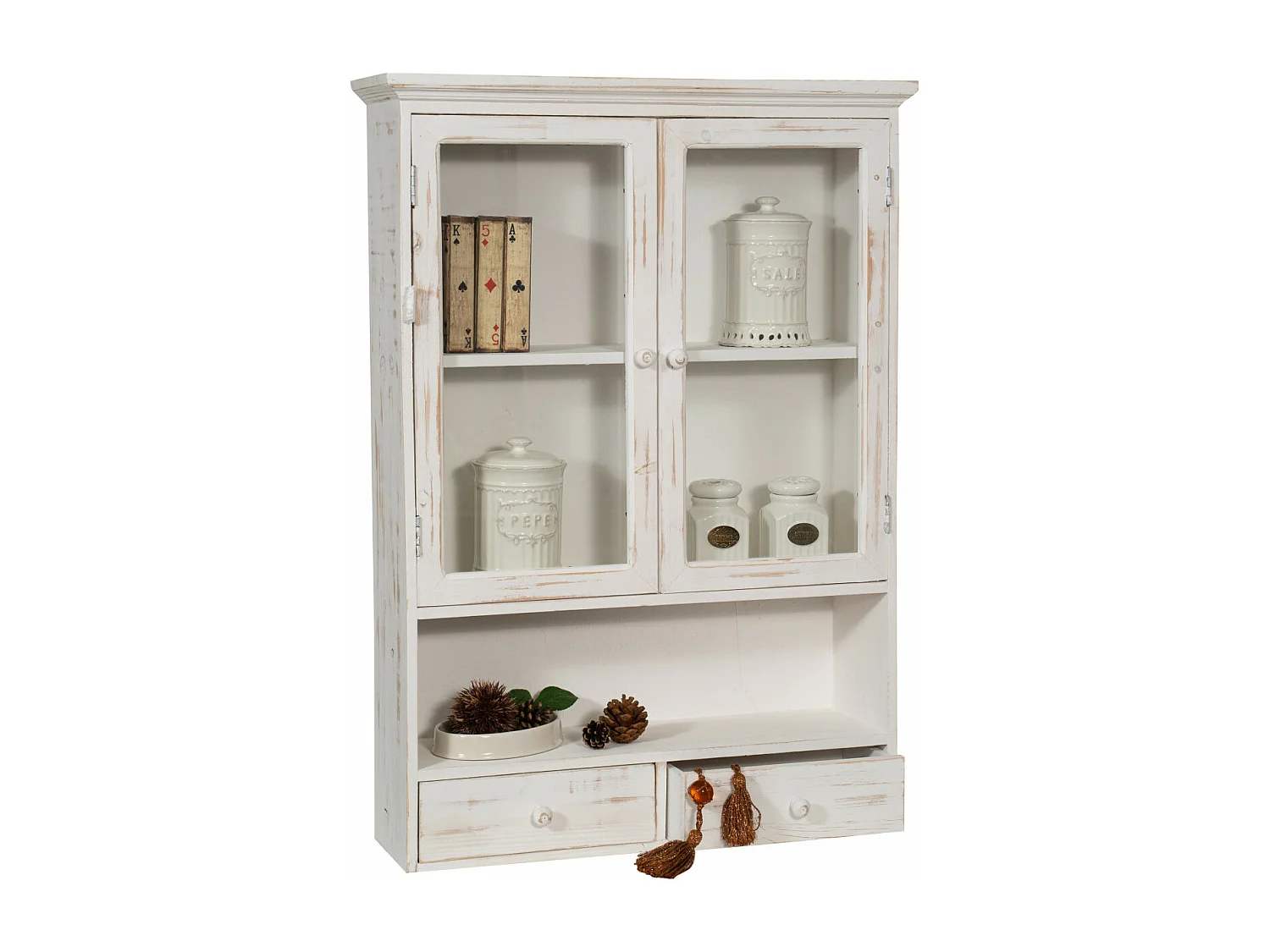 BISCOTTINI Commode en Bois - Buffet Finition Blanc Antique - Vitrine pour Chambre et Salon - 56x16x79cm