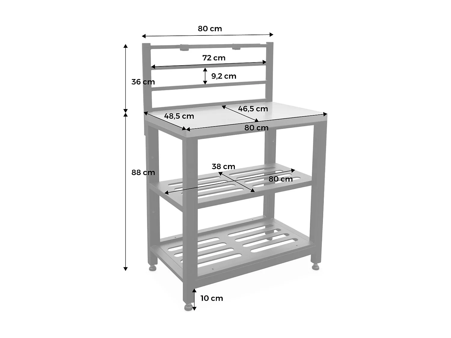 Mobile da esterno in acciaio 2 ripiani, 80cm, nero