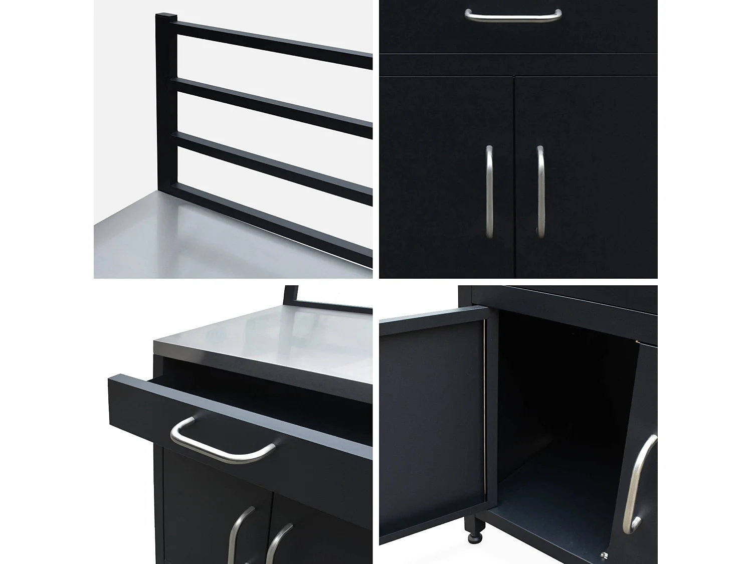 Cocina exterior de acero 1 cajón y 2 puertas, 80cm negro