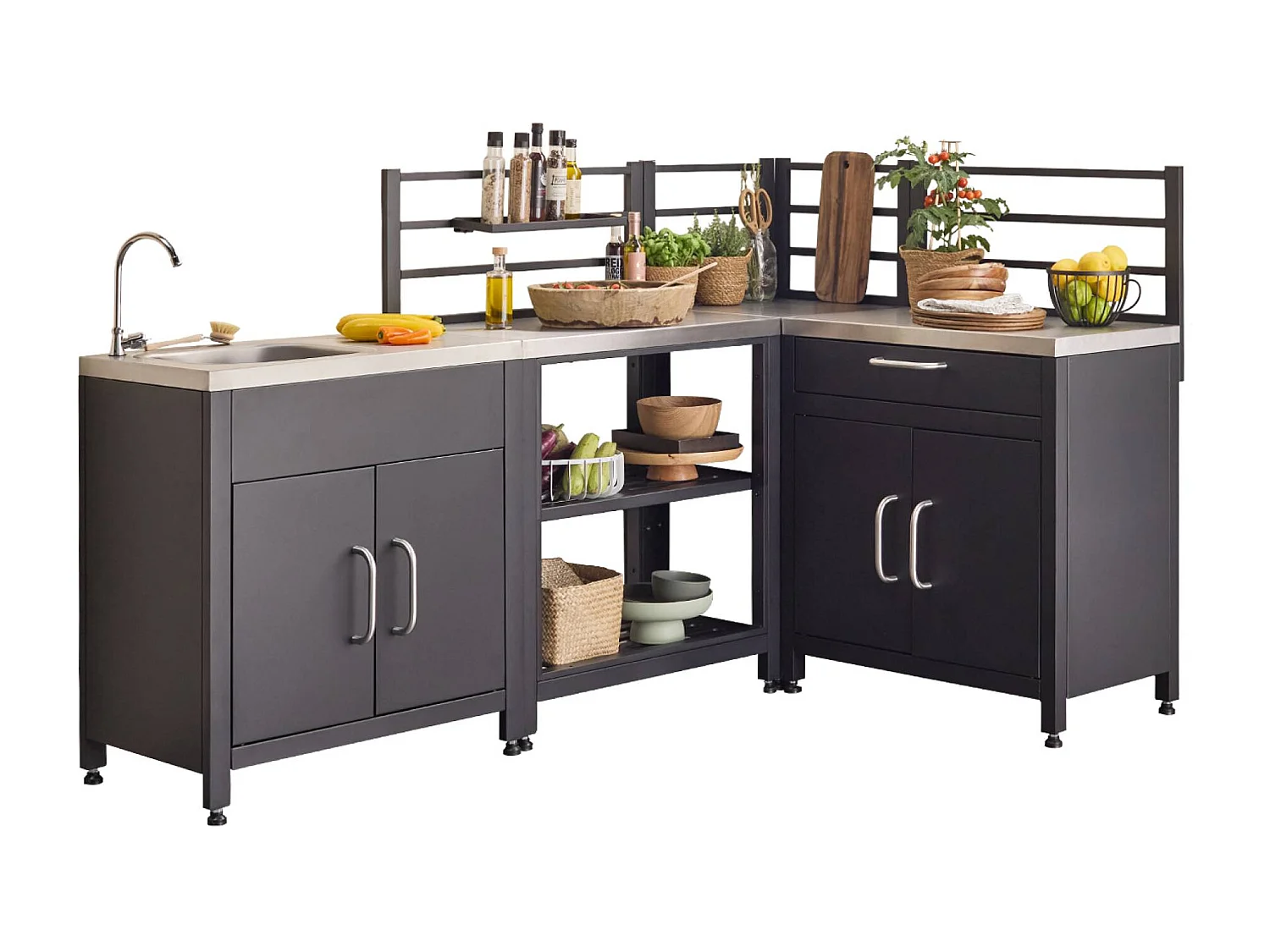 Cocina exterior de acero con 4 módulos negro