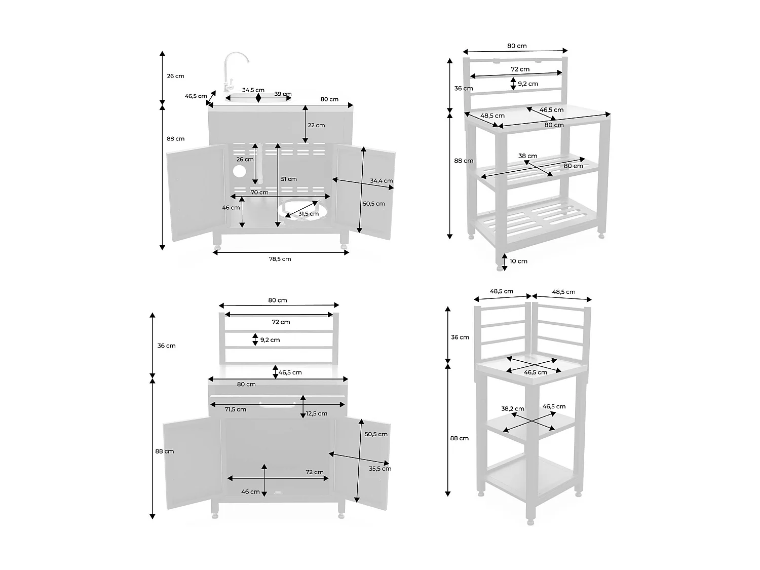 Cocina exterior de acero con 4 módulos negro