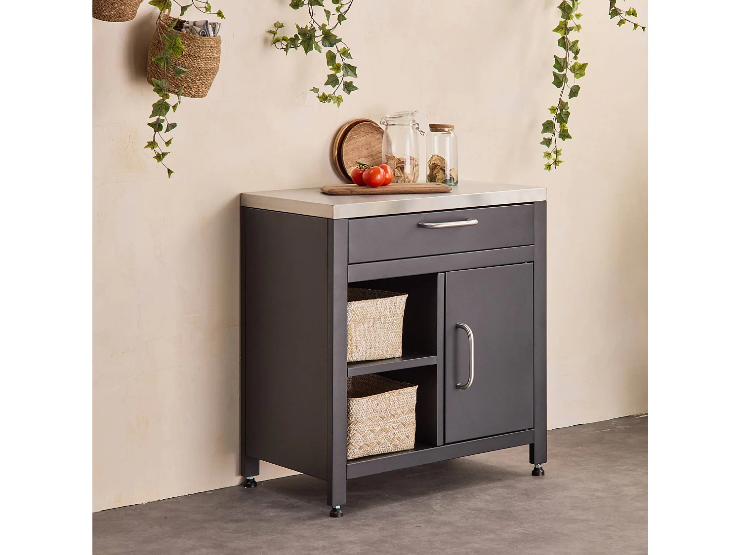 Cocina exterior de acero 1 cajón y 1 puerta, 80cm negro