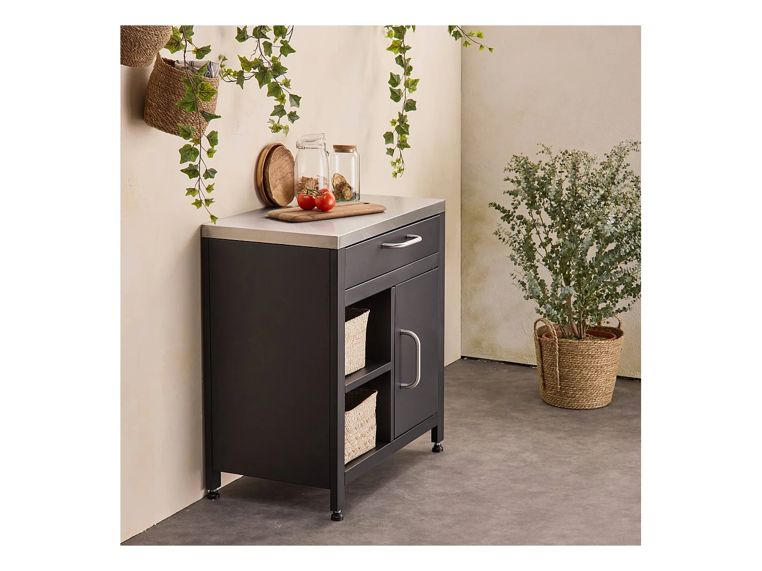 Cocina exterior de acero 1 cajón y 1 puerta, 80cm negro