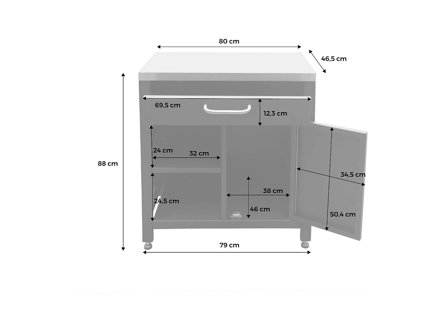 Cocina exterior de acero 1 cajón y 1 puerta, 80cm negro