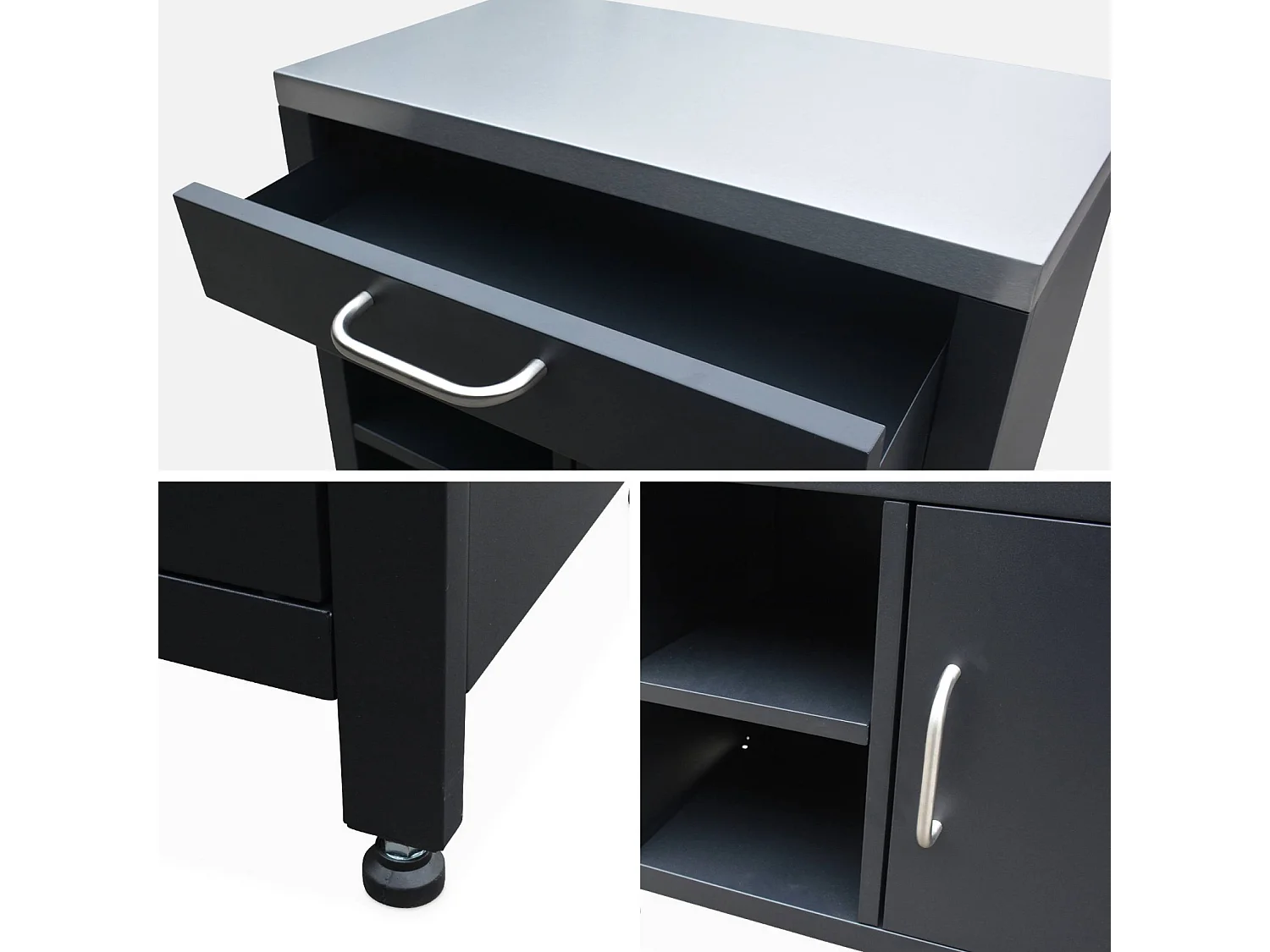 Cocina exterior de acero 1 cajón y 1 puerta, 80cm negro