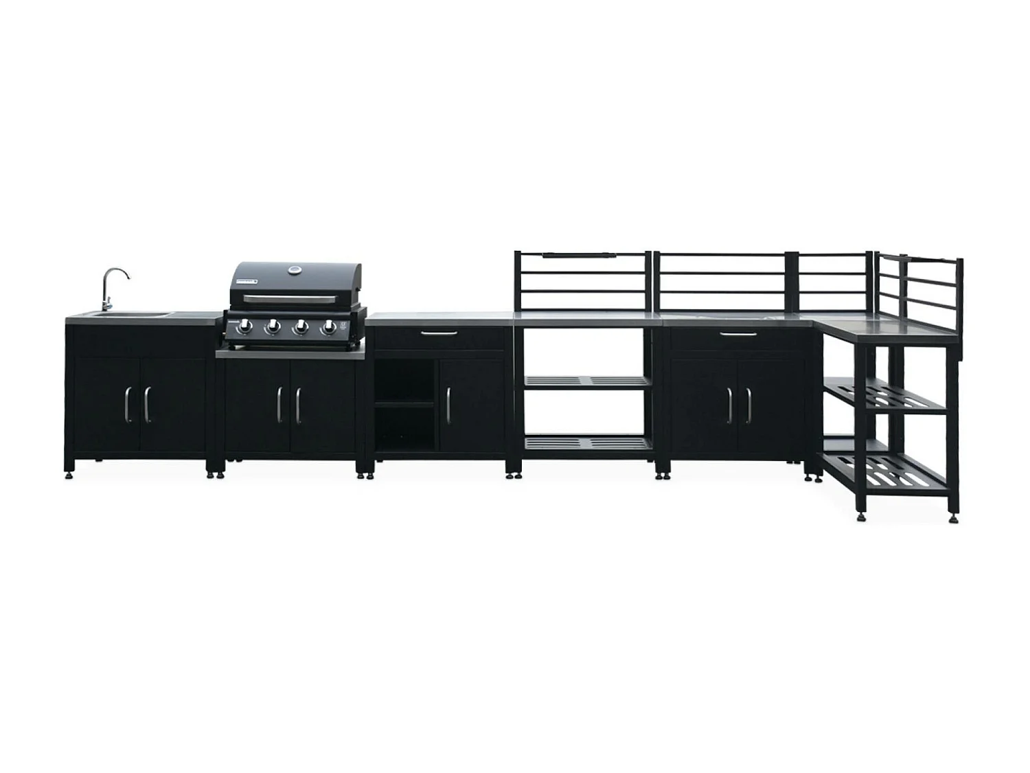 Set di mobili da cucina completa con barbecue + copertura, nero