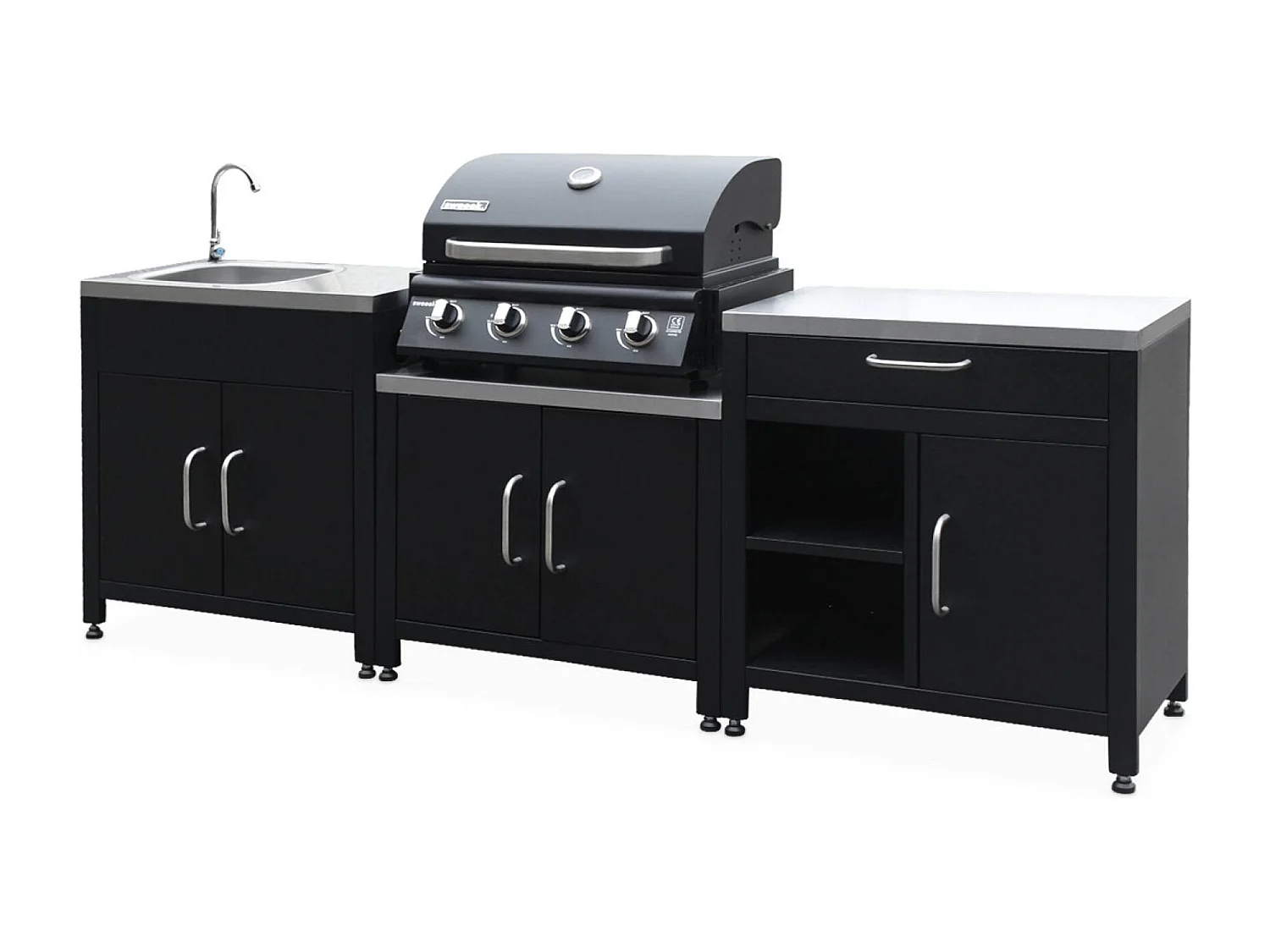 Set di mobili da cucina completa con barbecue + copertura, nero