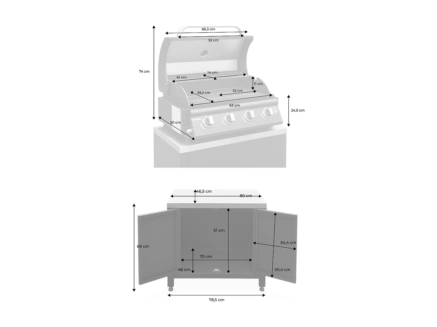 Barbacoa de gas de 4 quemadores de mesa + cocina exterior de acero,