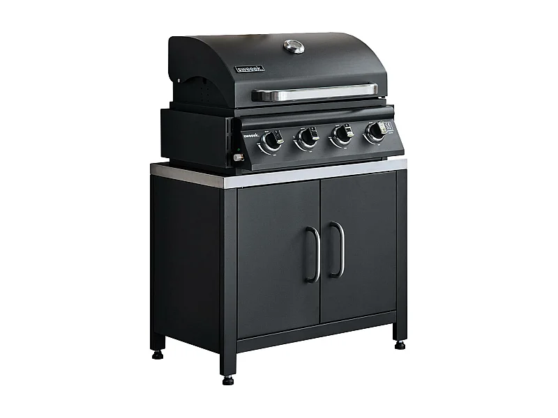 Barbacoa de gas de 4 quemadores de mesa + cocina exterior de acero,