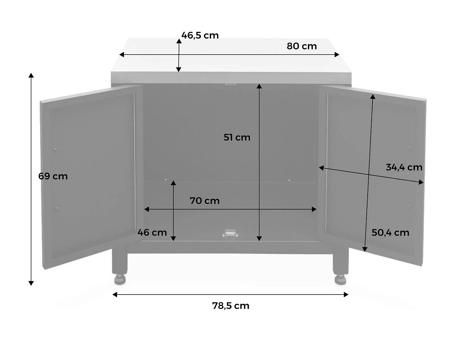 Cocina exterior de acero, 80cm negro