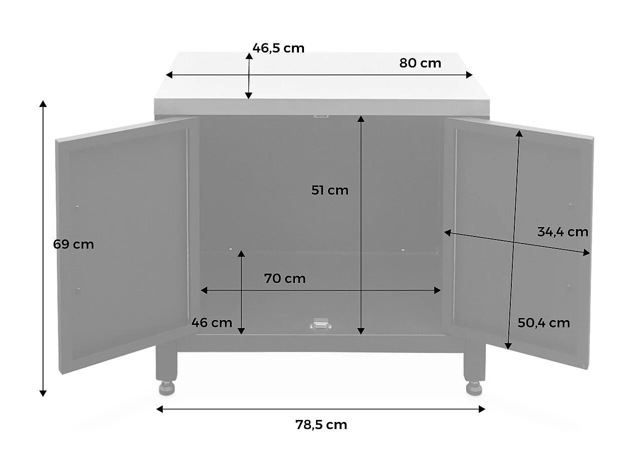 Cocina exterior de acero, 80cm negro