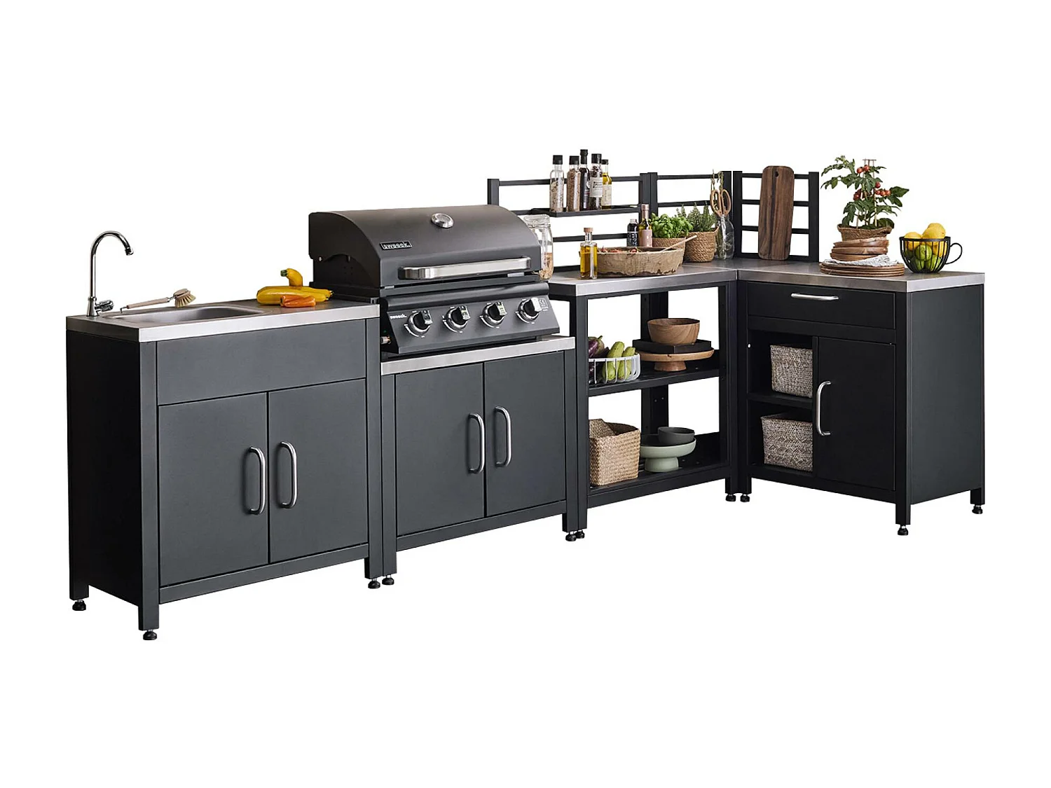 Cuisine extérieure 5 modules en acier inoxydable avec barbecue gaz 4 brûleurs